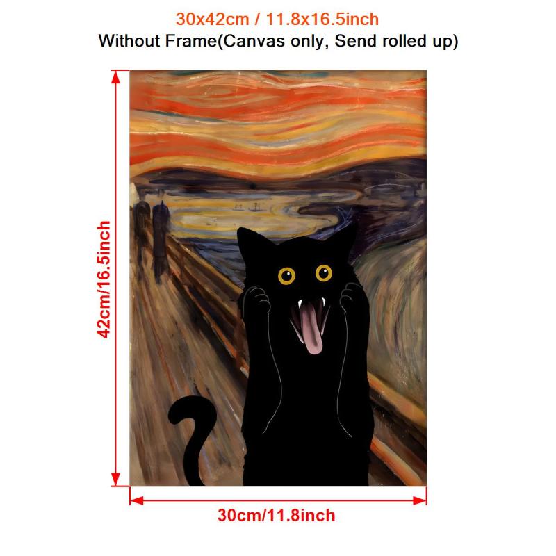 Funny Frightened Cat Canvas Painting Wall Art Decor