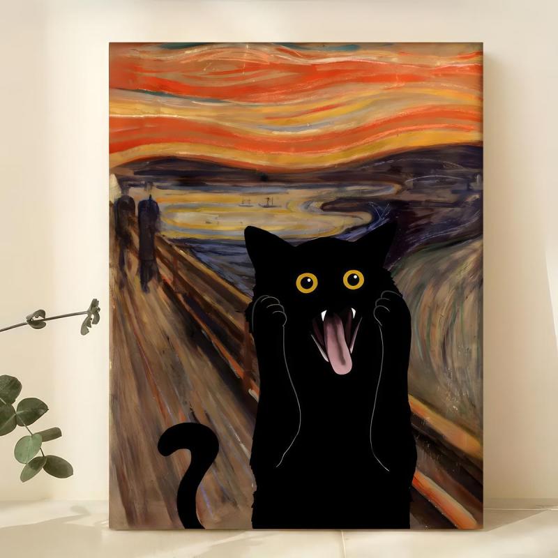Funny Frightened Cat Canvas Painting Wall Art Decor