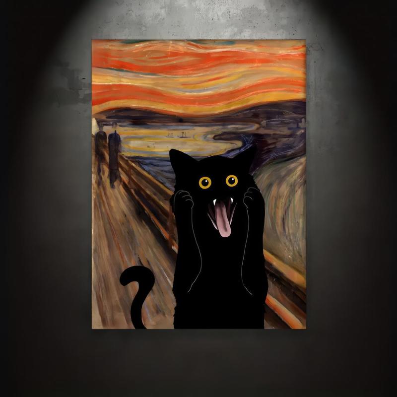 Funny Frightened Cat Canvas Painting Wall Art Decor
