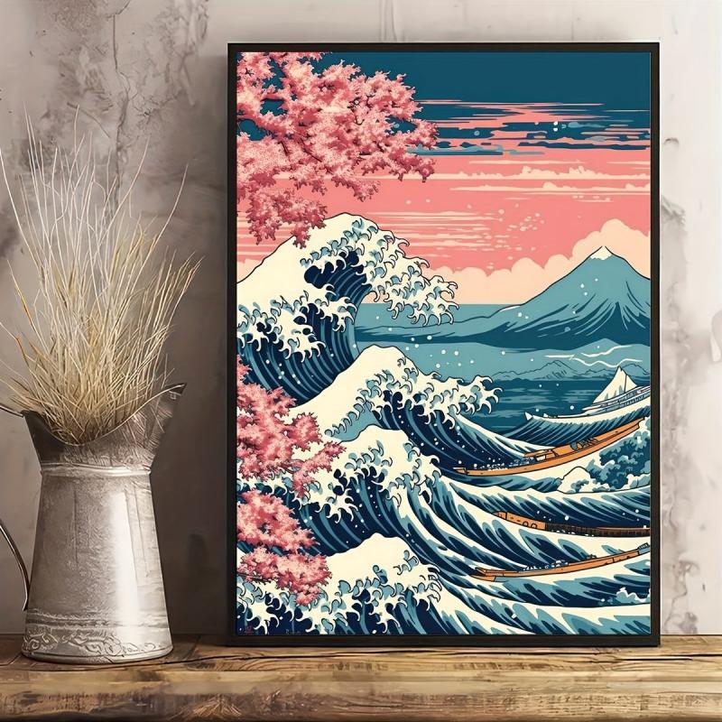 Canvas Poster Japan Wave Boats Poster Japanese Art Sakura Wall Art