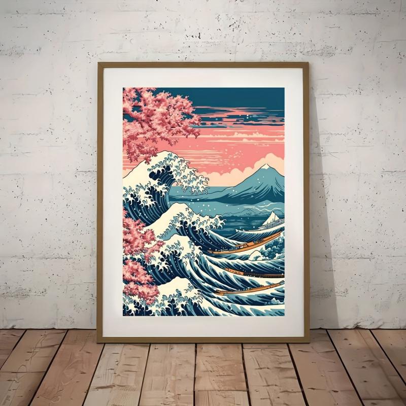 Canvas Poster Japan Wave Boats Poster Japanese Art Sakura Wall Art