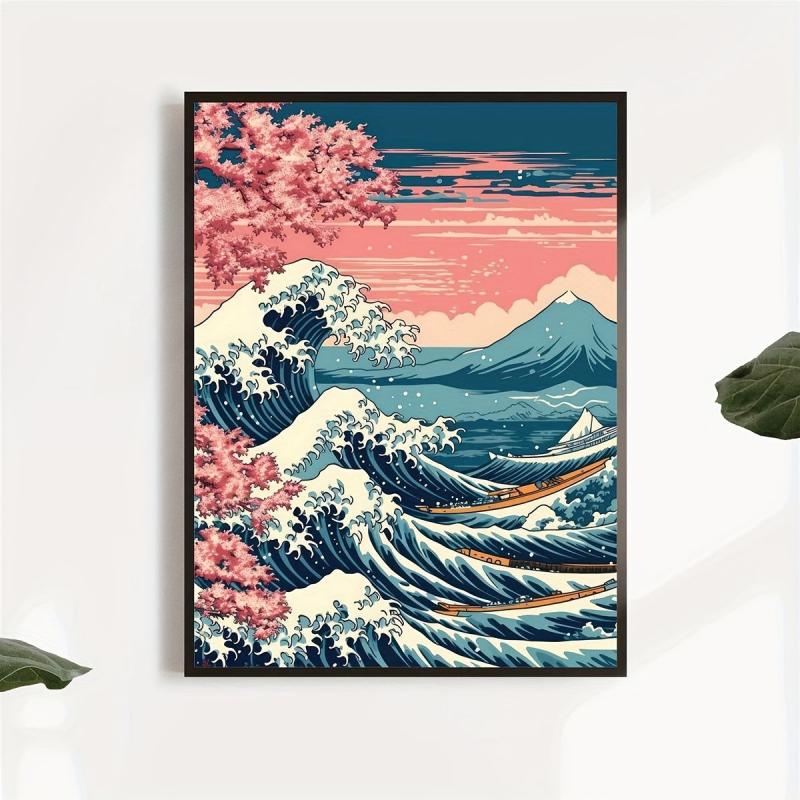 Canvas Poster Japan Wave Boats Poster Japanese Art Sakura Wall Art