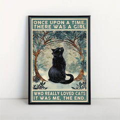 Once Upon a Time Girl Retro Canvas Print Poster Cat Snow Home Room Decor