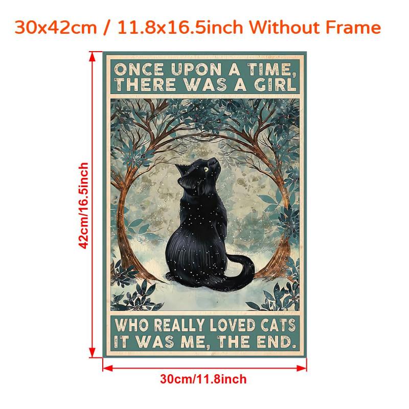 Once Upon a Time Girl Retro Canvas Print Poster Cat Snow Home Room Decor