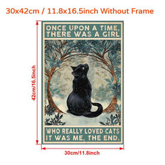 Once Upon a Time Girl Retro Canvas Print Poster Cat Snow Home Room Decor