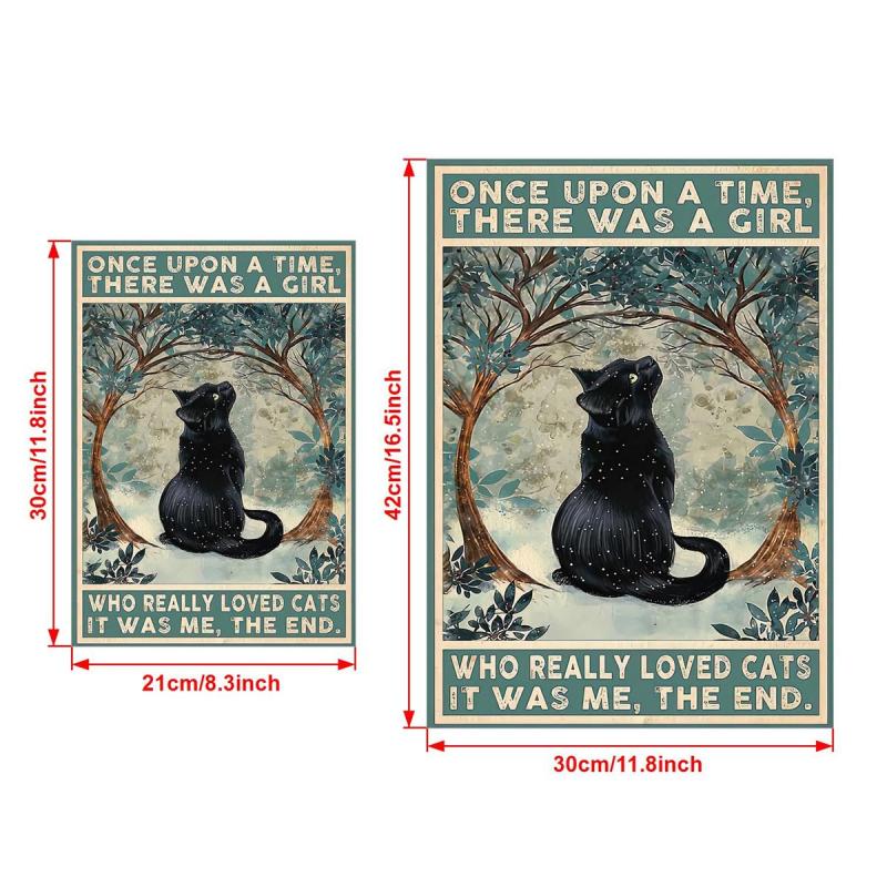Once Upon a Time Girl Retro Canvas Print Poster Cat Snow Home Room Decor