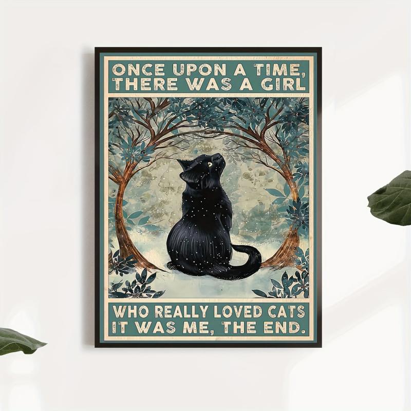 Once Upon a Time Girl Retro Canvas Print Poster Cat Snow Home Room Decor