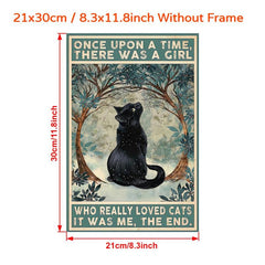 Once Upon a Time Girl Retro Canvas Print Poster Cat Snow Home Room Decor