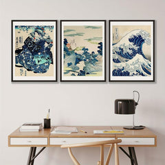 3pcs Hokusai's Great Wave Woodblock Art Poster Japanese Kanagawa Print