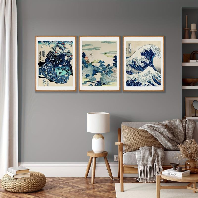3pcs Hokusai's Great Wave Woodblock Art Poster Japanese Kanagawa Print