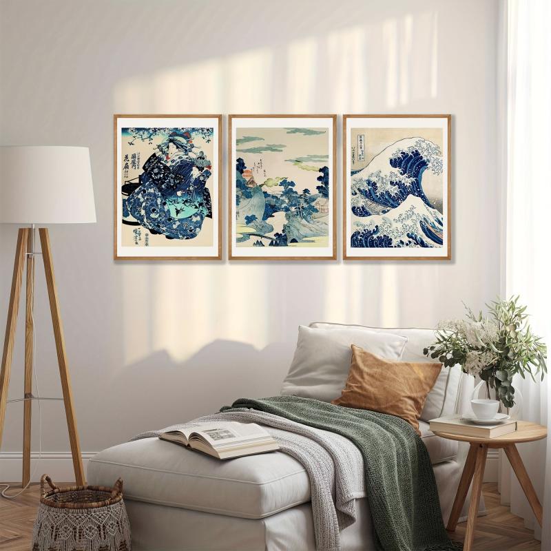 3pcs Hokusai's Great Wave Woodblock Art Poster Japanese Kanagawa Print