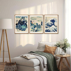 3pcs Hokusai's Great Wave Woodblock Art Poster Japanese Kanagawa Print
