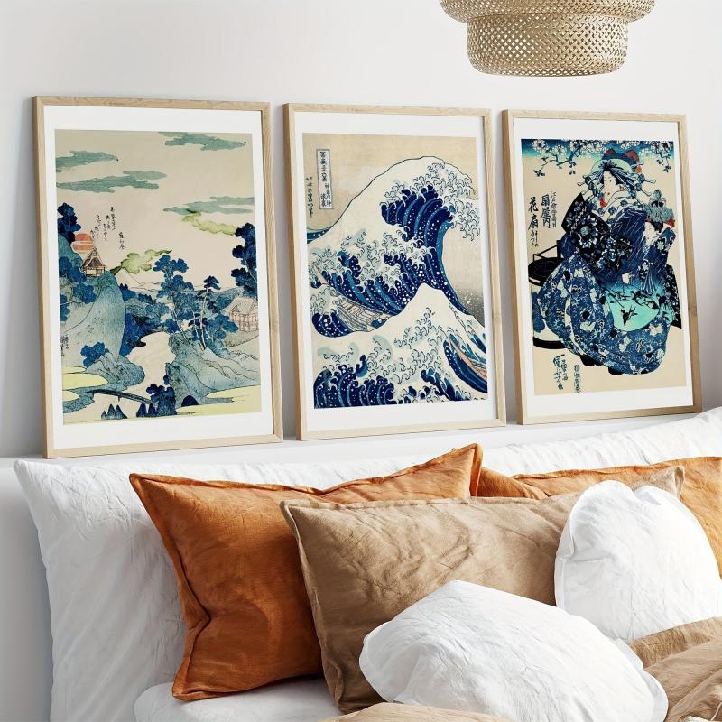 3pcs Hokusai's Great Wave Woodblock Art Poster Japanese Kanagawa Print