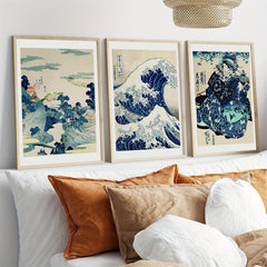 3pcs Hokusai's Great Wave Woodblock Art Poster Japanese Kanagawa Print