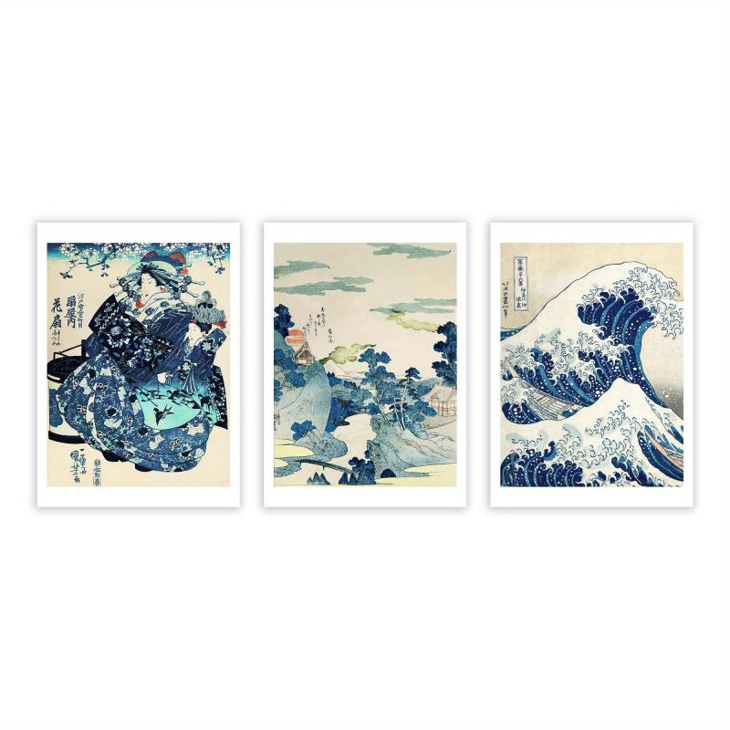 3pcs Hokusai's Great Wave Woodblock Art Poster Japanese Kanagawa Print
