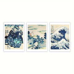 3pcs Hokusai's Great Wave Woodblock Art Poster Japanese Kanagawa Print