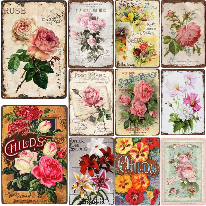 Vintage Garden Lavender Flowers Metal Tin Sign