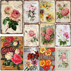 Vintage Garden Lavender Flowers Metal Tin Sign