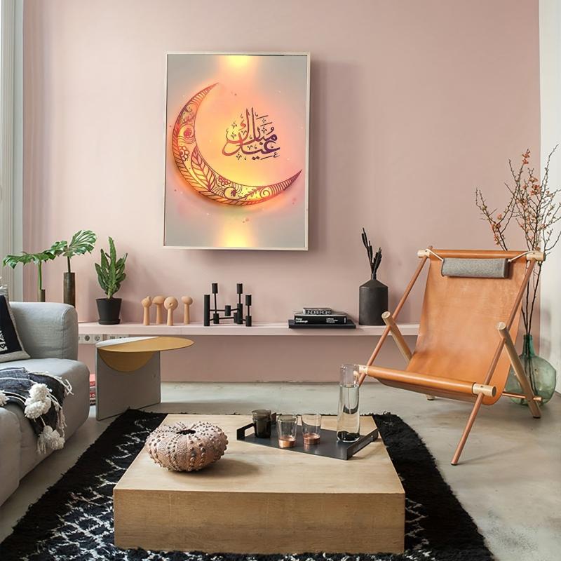 Luminous Moon Calligraphy Art Canvas Painting for Living Room