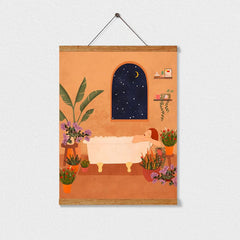 Art Canvas Painting Woman Bathing with Plants, Wall Art for Bathroom Bedroom