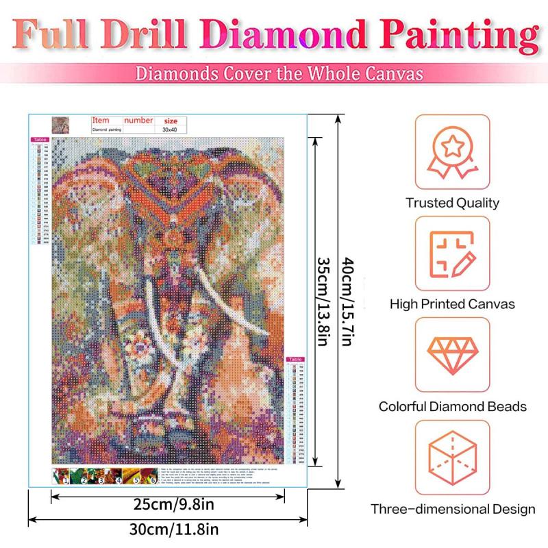 Elephant Diamond Painting Kit 5D Full Drill Round Rhinestone Art