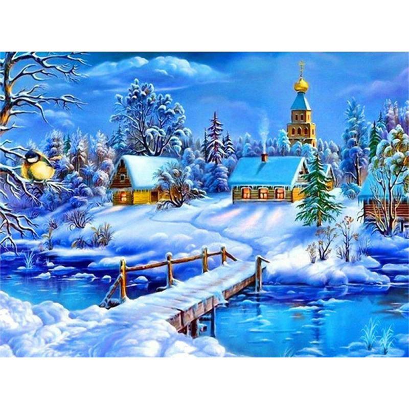 Snow Village Diamond Painting Kit Landscape Rhinestone Art 7.9x11.8in