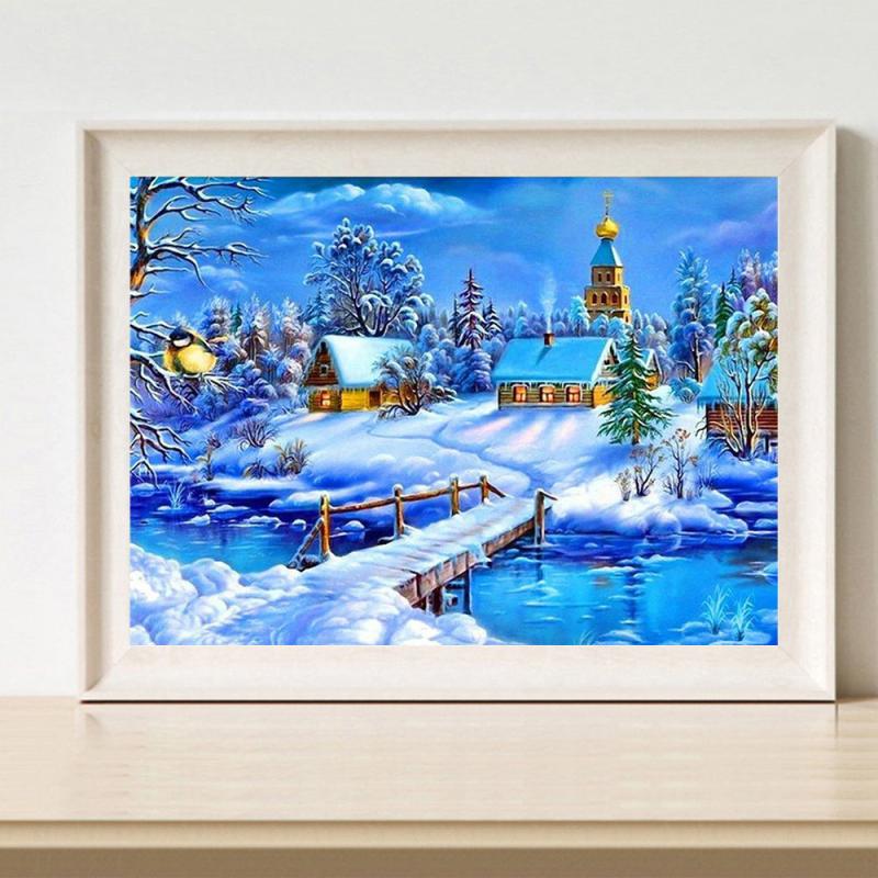 Snow Village Diamond Painting Kit Landscape Rhinestone Art 7.9x11.8in