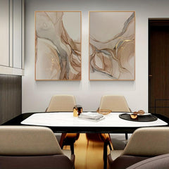 3pcs Beige Golden Marble Fluid Canvas Wall Art