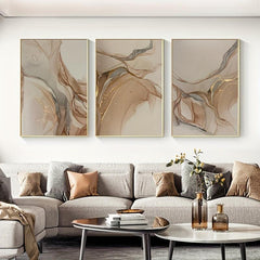 3pcs Beige Golden Marble Fluid Canvas Wall Art