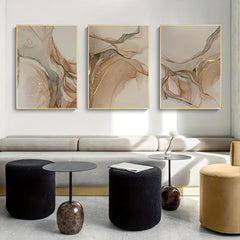 3pcs Beige Golden Marble Fluid Canvas Wall Art