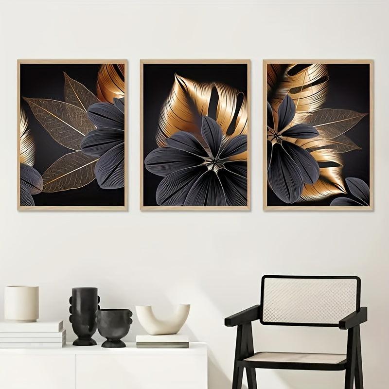 Golden Plant Leaf Canvas Painting Wall Art Nordic Living Room Decor