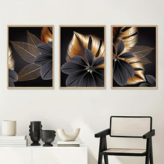 Golden Plant Leaf Canvas Painting Wall Art Nordic Living Room Decor