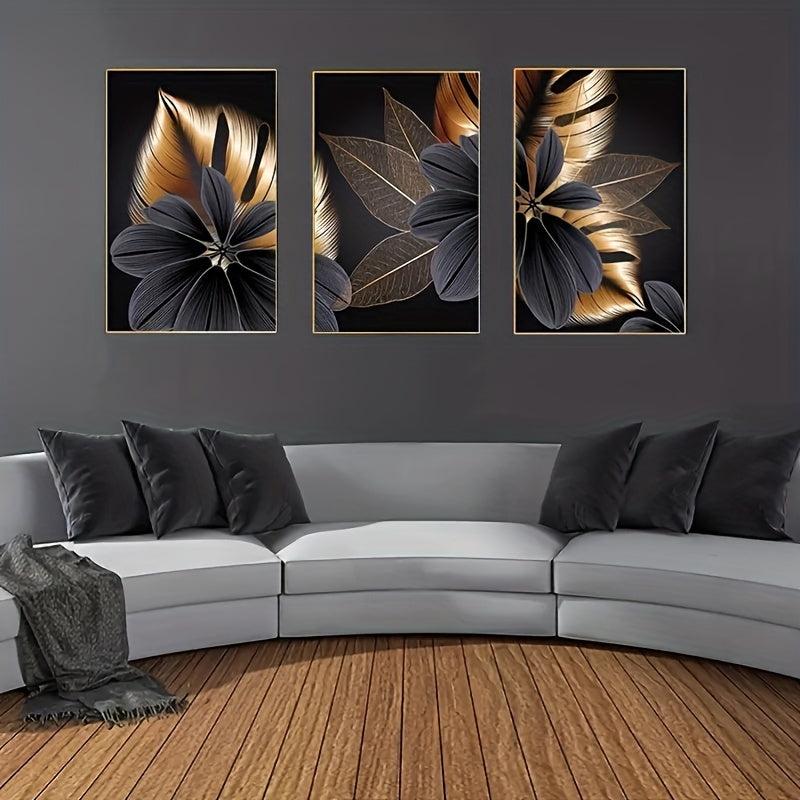 Golden Plant Leaf Canvas Painting Wall Art Nordic Living Room Decor