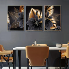 Golden Plant Leaf Canvas Painting Wall Art Nordic Living Room Decor