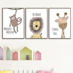 6pcs Cartoon Animal Canvas Poster Children's Room Decor