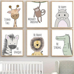 6pcs Cartoon Animal Canvas Poster Children's Room Decor