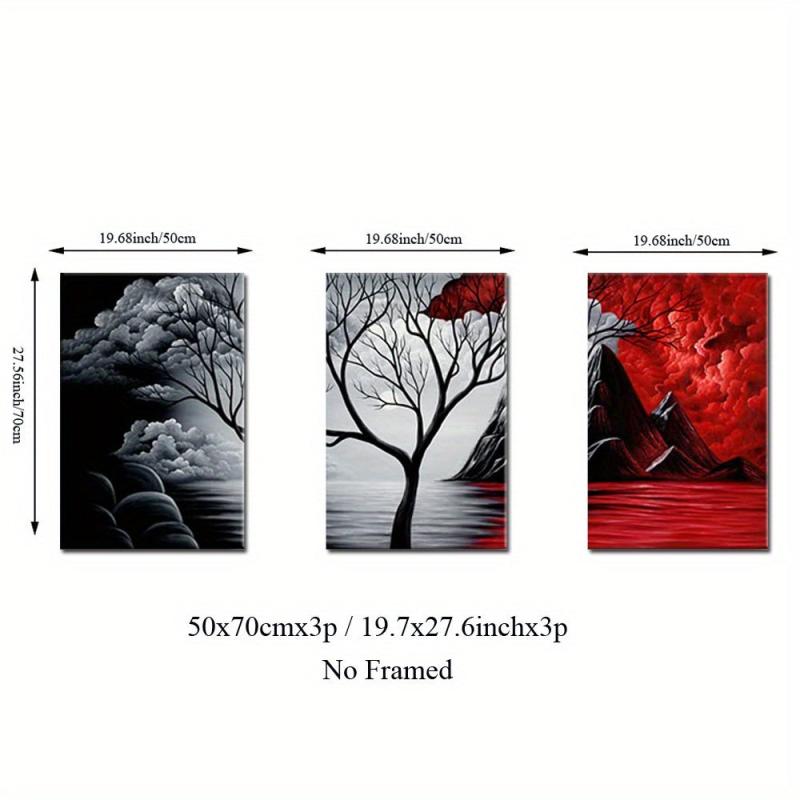 3pc Modern Landscape Art Prints & Red Volcanic Eruption Poster for Home Decor