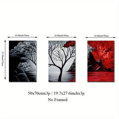 3pc Modern Landscape Art Prints & Red Volcanic Eruption Poster for Home Decor