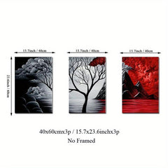 3pc Modern Landscape Art Prints & Red Volcanic Eruption Poster for Home Decor