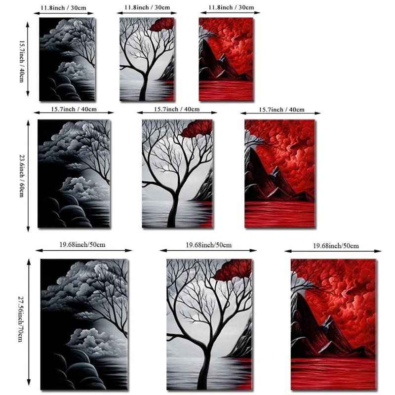 3pc Modern Landscape Art Prints & Red Volcanic Eruption Poster for Home Decor