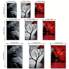 3pc Modern Landscape Art Prints & Red Volcanic Eruption Poster for Home Decor