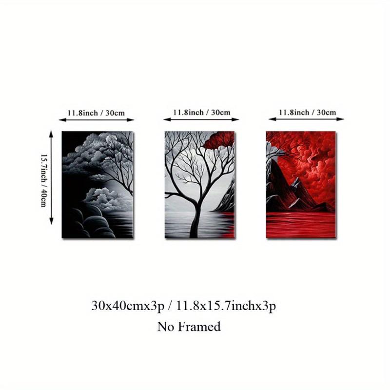 3pc Modern Landscape Art Prints & Red Volcanic Eruption Poster for Home Decor
