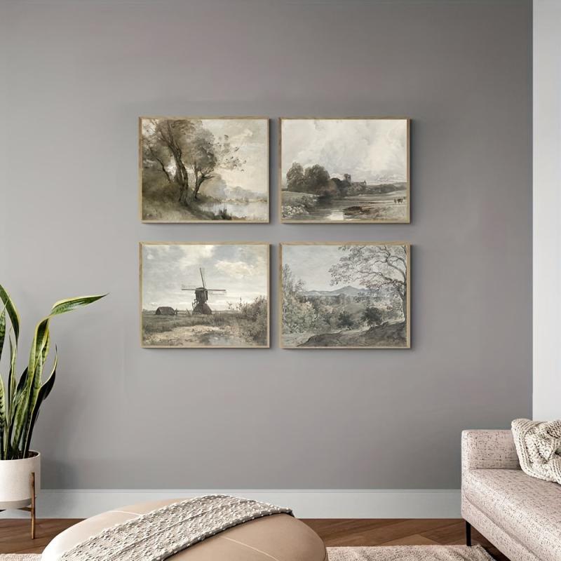 4pcs Canvas Poster French Countryside Painting