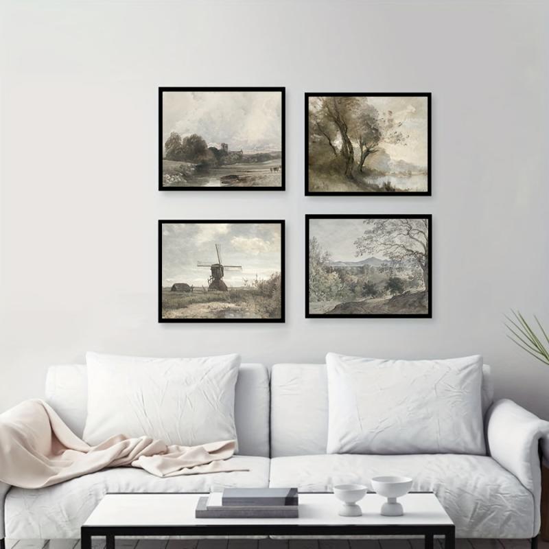4pcs Canvas Poster French Countryside Painting