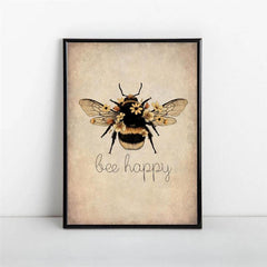 Canvas Poster Bee Happy Print Nature Wall Art Home Decor
