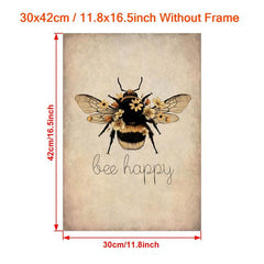 Canvas Poster Bee Happy Print Nature Wall Art Home Decor
