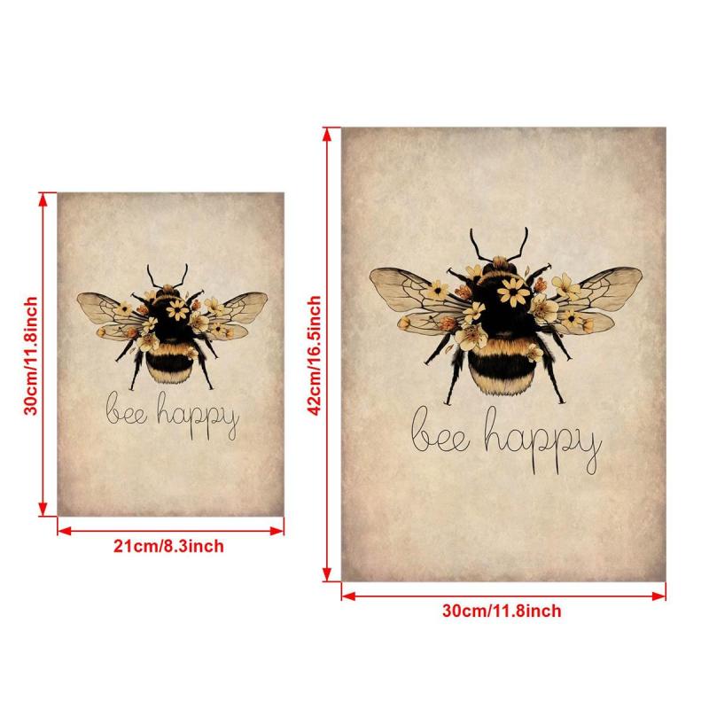 Canvas Poster Bee Happy Print Nature Wall Art Home Decor