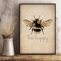 Canvas Poster Bee Happy Print Nature Wall Art Home Decor
