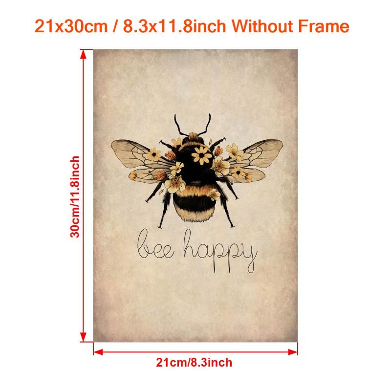 Canvas Poster Bee Happy Print Nature Wall Art Home Decor