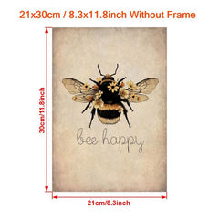 Canvas Poster Bee Happy Print Nature Wall Art Home Decor